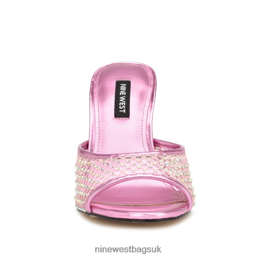 Nine West Iriep Heeled Slide Sandals RFX40B1077 - Nine West UK Pink Metallic Mesh