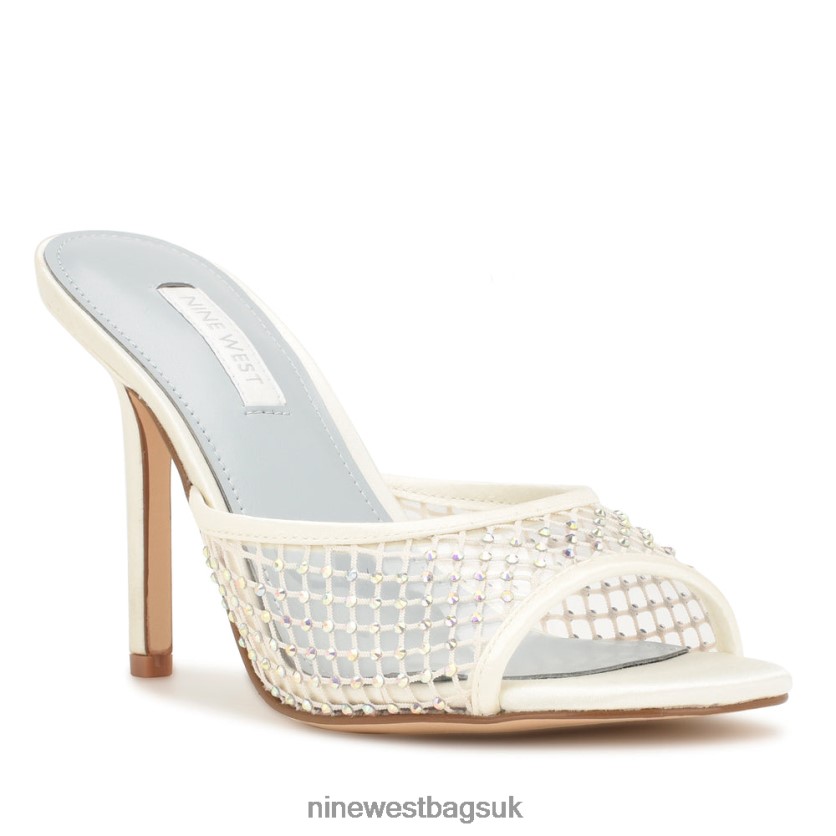 Nine West Iriep Heeled Slide Sandals RFX40B1079 - Nine West UK Sale Ivory Mesh