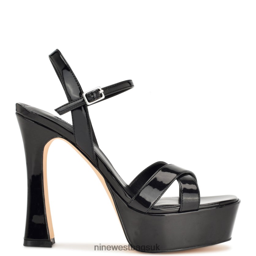 Nine West Iriv Platform Sandals RFX40B298 - Nine West Sandals UK Black Patent
