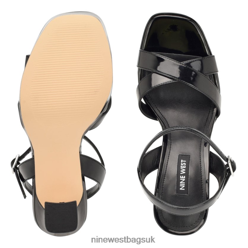 Nine West Iriv Platform Sandals RFX40B298 - Nine West Sandals UK Black Patent