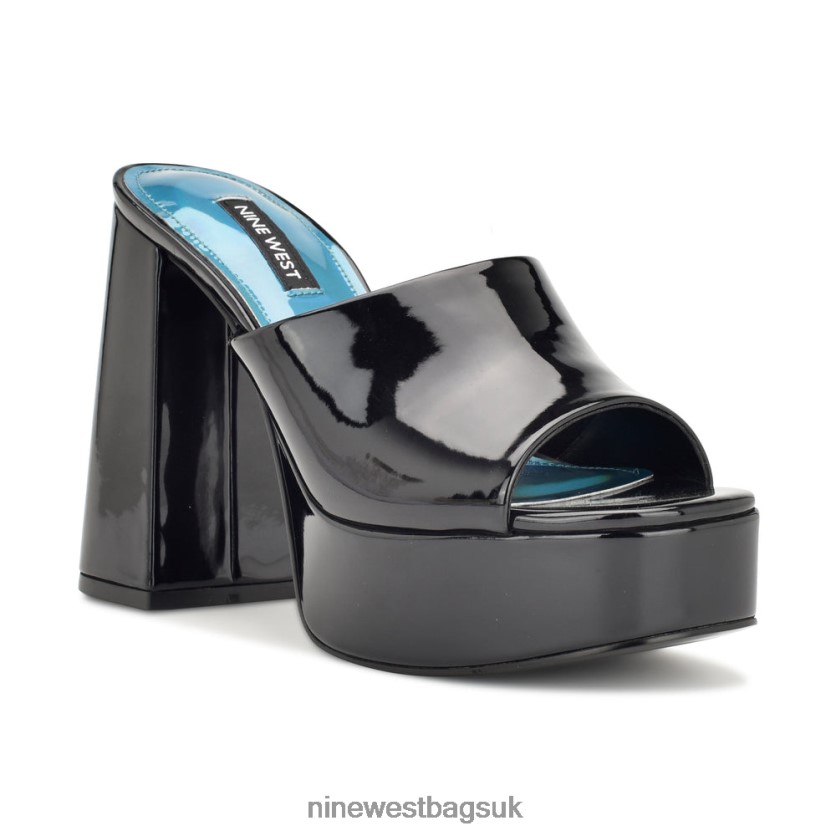 Nine West Jilie Platform Slide Sandals RFX40B258 - Nine West Sandals UK Black Patent