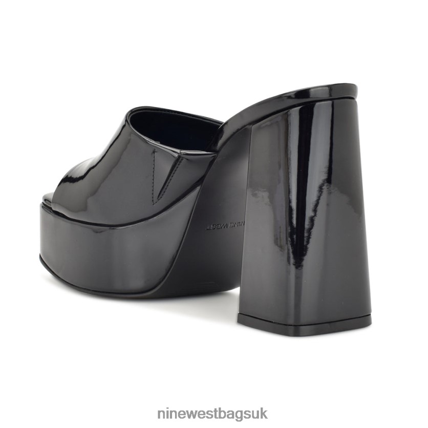 Nine West Jilie Platform Slide Sandals RFX40B258 - Nine West Sandals UK Black Patent