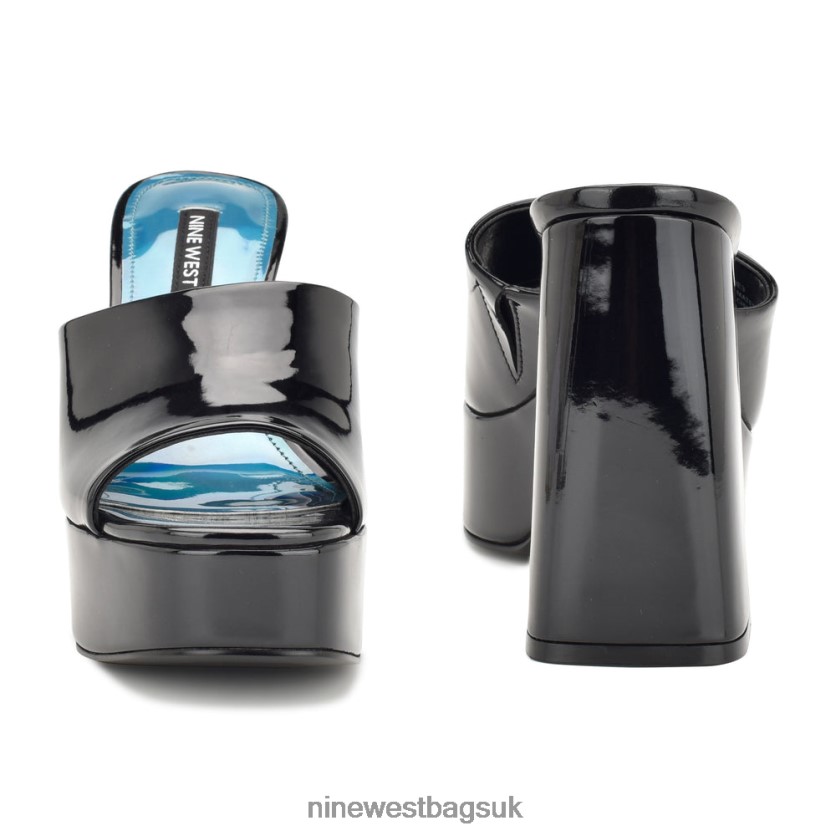 Nine West Jilie Platform Slide Sandals RFX40B258 - Nine West Sandals UK Black Patent