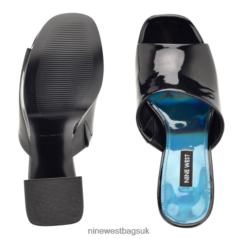 Nine West Jilie Platform Slide Sandals RFX40B258 - Nine West Sandals UK Black Patent
