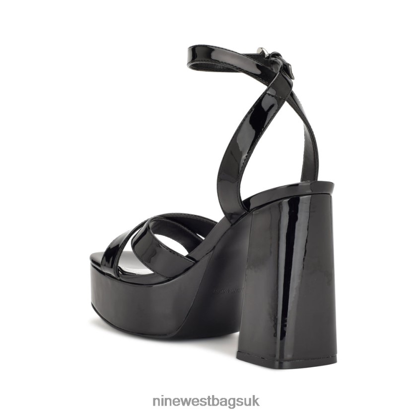 Nine West Joya Platform Sandals RFX40B454 - Nine West Sandals UK Black Patent