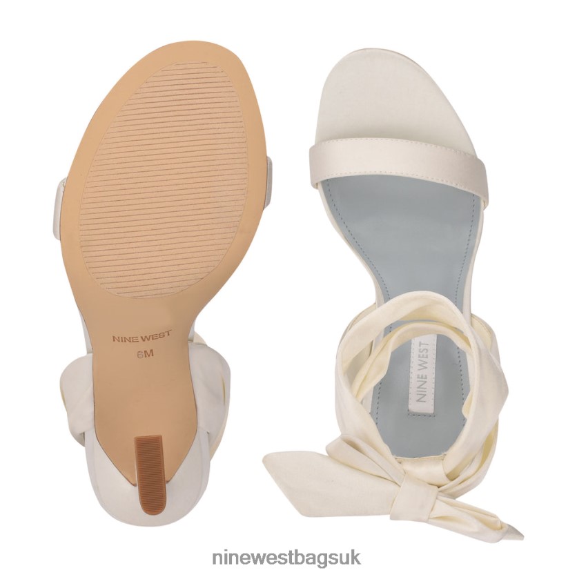 Nine West Kelsie Ankle Wrap Heeled Sandals RFX40B1740 - Nine West Bags UK White Satin