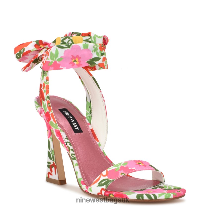 Nine West Kelsie Ankle Wrap Heeled Sandals RFX40B183 - Nine West UK Sale Pink Multi Garden Floral