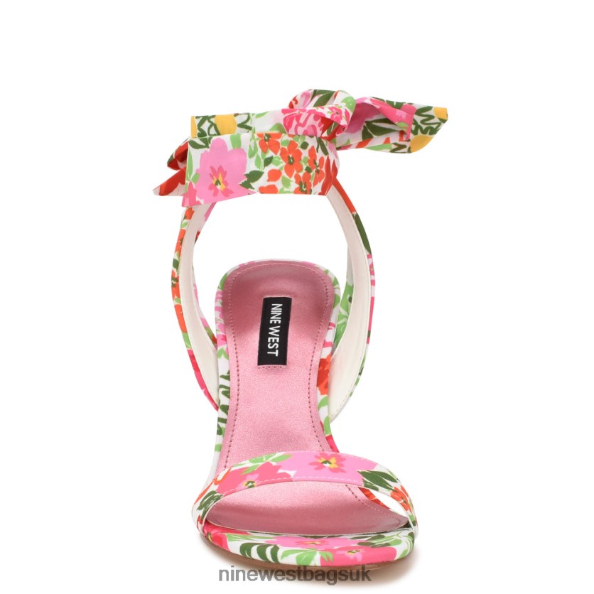 Nine West Kelsie Ankle Wrap Heeled Sandals RFX40B183 - Nine West UK Sale Pink Multi Garden Floral