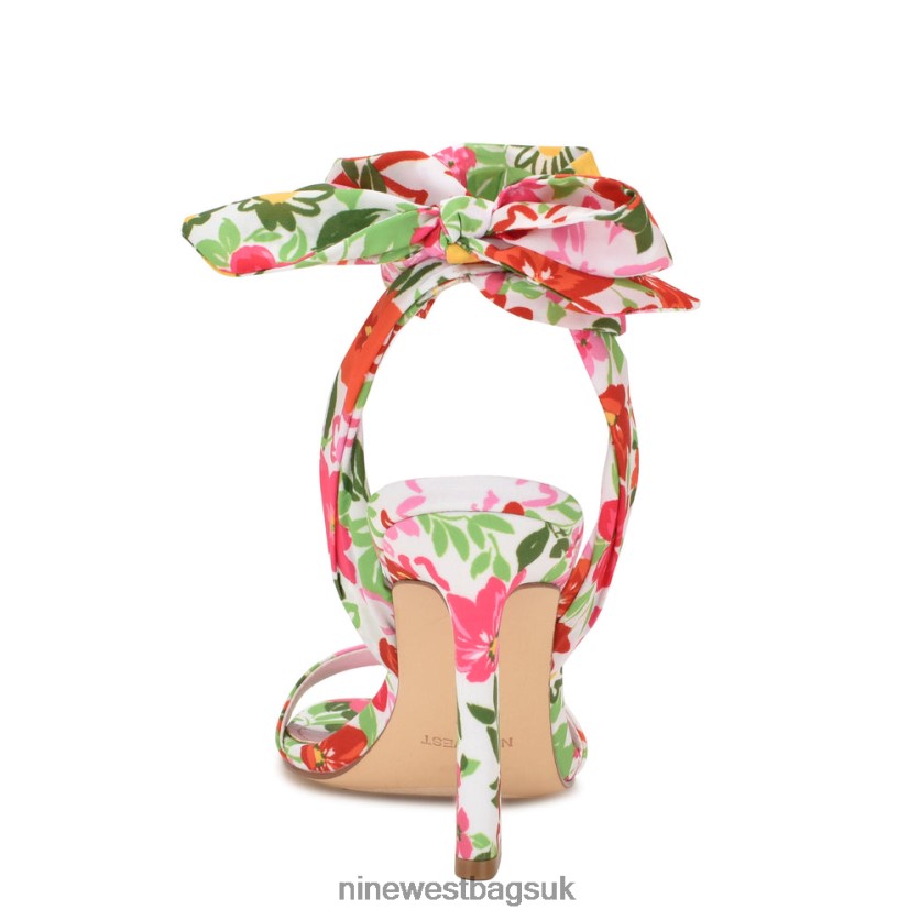 Nine West Kelsie Ankle Wrap Heeled Sandals RFX40B183 - Nine West UK Sale Pink Multi Garden Floral