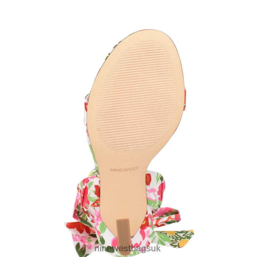 Nine West Kelsie Ankle Wrap Heeled Sandals RFX40B183 - Nine West UK Sale Pink Multi Garden Floral