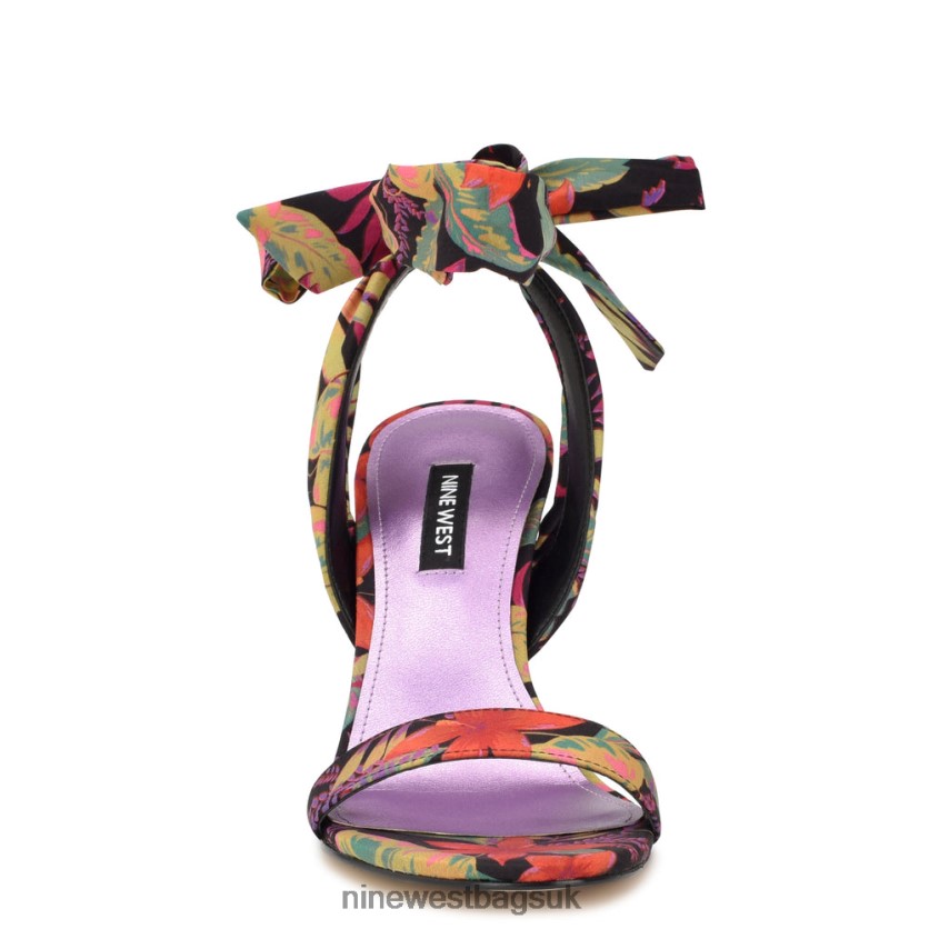 Nine West Kelsie Ankle Wrap Heeled Sandals RFX40B184 - Nine West Bags UK Black Multi Tropical Floral