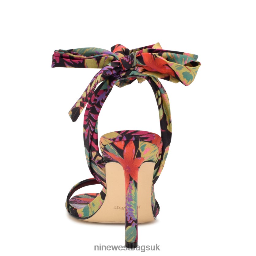 Nine West Kelsie Ankle Wrap Heeled Sandals RFX40B184 - Nine West Bags UK Black Multi Tropical Floral