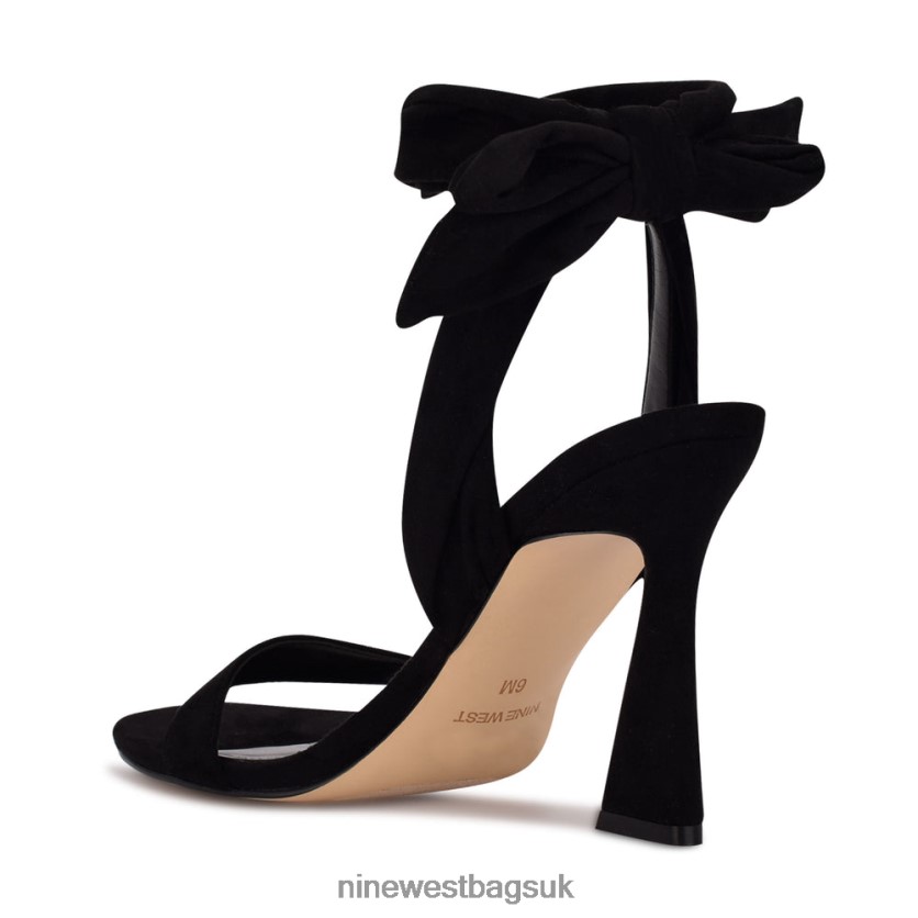 Nine West Kelsie Ankle Wrap Heeled Sandals RFX40B2038 - Nine West Sandals UK Black Suede