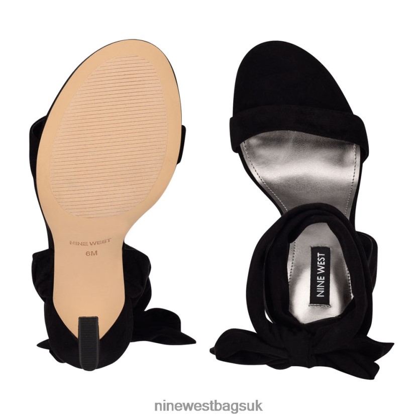 Nine West Kelsie Ankle Wrap Heeled Sandals RFX40B2038 - Nine West Sandals UK Black Suede