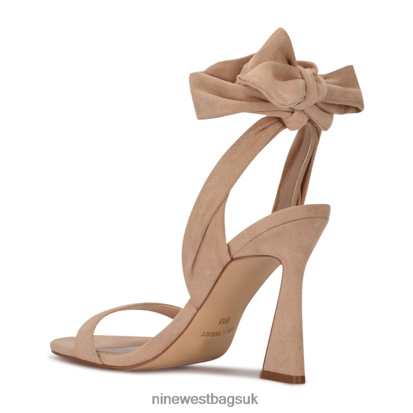 Nine West Kelsie Ankle Wrap Heeled Sandals RFX40B2039 - Nine West UK Sale Beige Suede