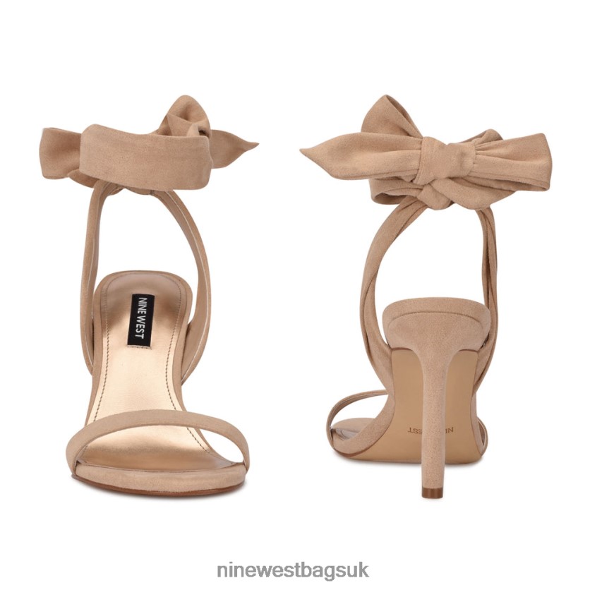 Nine West Kelsie Ankle Wrap Heeled Sandals RFX40B2039 - Nine West UK Sale Beige Suede