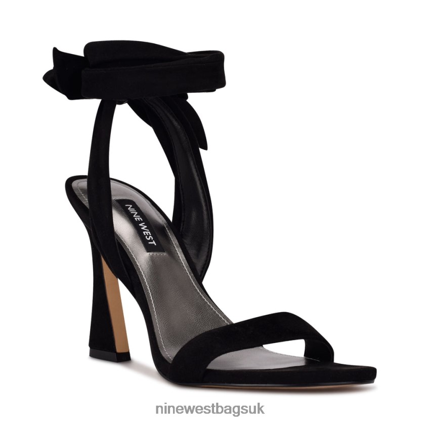 Nine West Kelsie Ankle Wrap Heeled Sandals RFX40B623 - Nine West UK Sale Black Suede