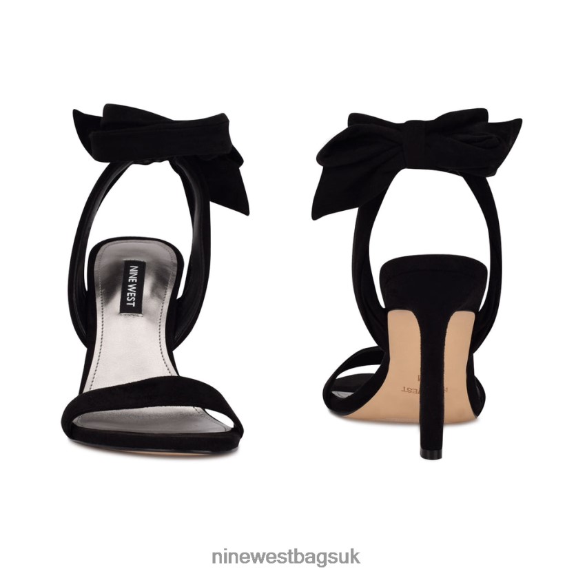 Nine West Kelsie Ankle Wrap Heeled Sandals RFX40B623 - Nine West UK Sale Black Suede