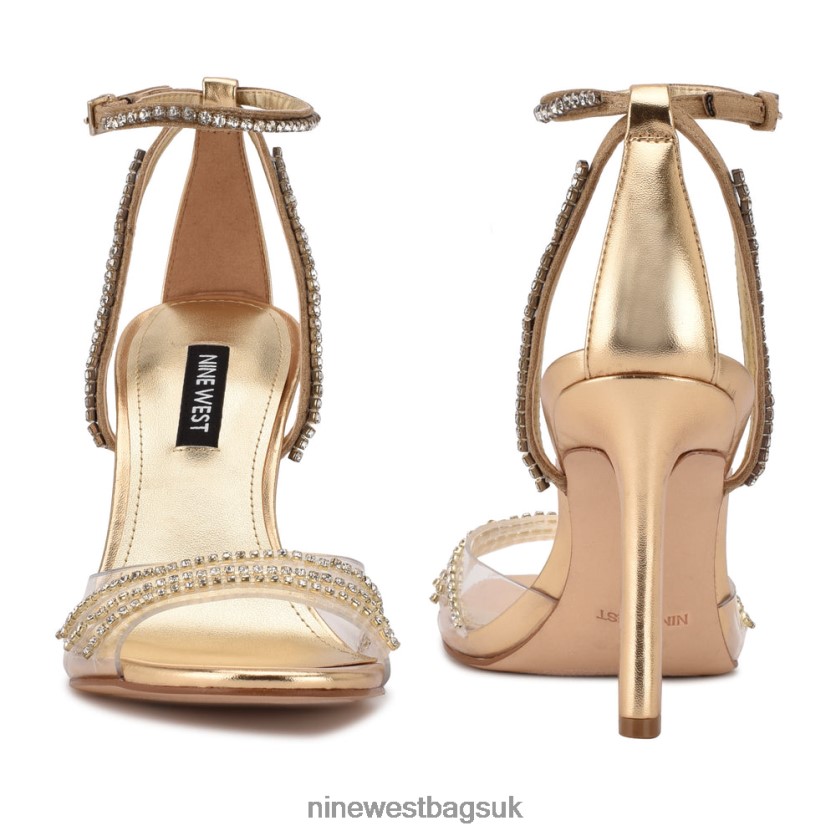 Nine West Klass Heeled Sandals RFX40B403 - Nine West UK Sale Gold/Clear Crystal