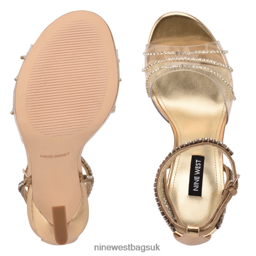 Nine West Klass Heeled Sandals RFX40B403 - Nine West UK Sale Gold/Clear Crystal