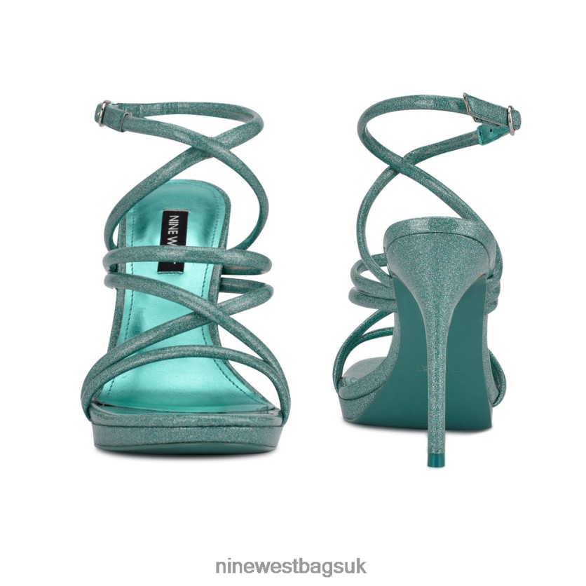 Nine West Lexy Ankle Strap Heeled Sandals RFX40B542 - Nine West Sandals UK Blue Glitter