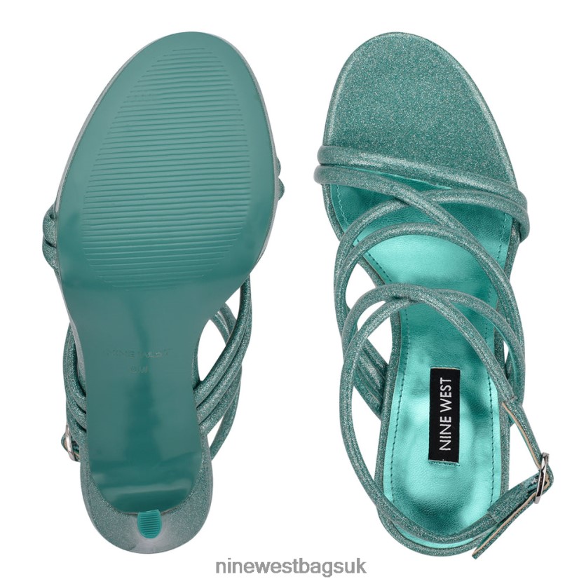 Nine West Lexy Ankle Strap Heeled Sandals RFX40B542 - Nine West Sandals UK Blue Glitter