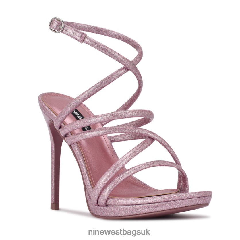 Nine West Lexy Ankle Strap Heeled Sandals RFX40B543 - Nine West UK Sale Pink Glitter