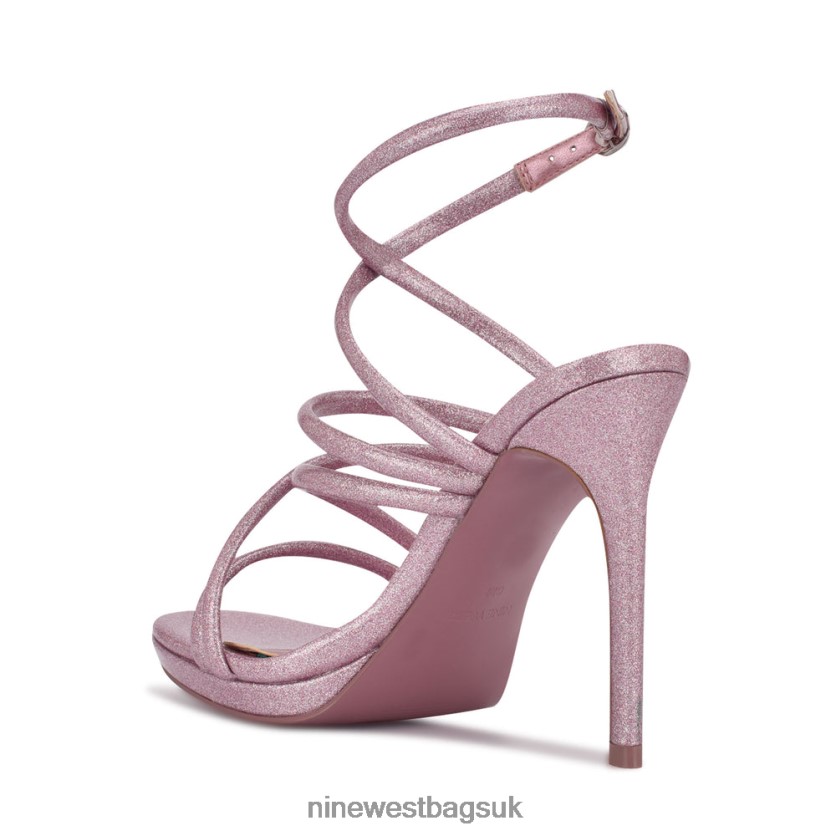 Nine West Lexy Ankle Strap Heeled Sandals RFX40B543 - Nine West UK Sale Pink Glitter