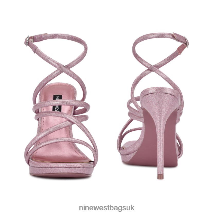 Nine West Lexy Ankle Strap Heeled Sandals RFX40B543 - Nine West UK Sale Pink Glitter