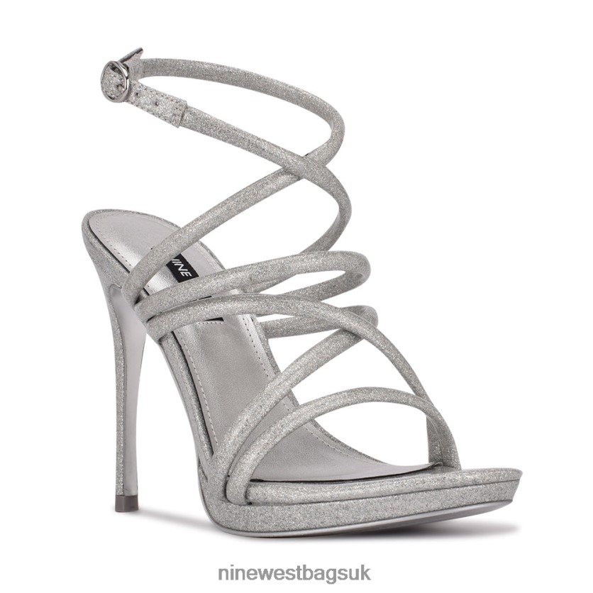 Nine West Lexy Ankle Strap Heeled Sandals RFX40B544 - Nine West Bags UK Silver Iridescent