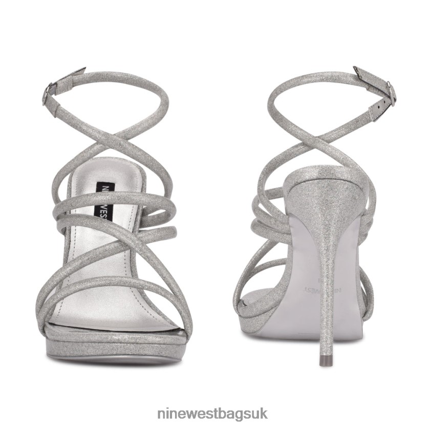 Nine West Lexy Ankle Strap Heeled Sandals RFX40B544 - Nine West Bags UK Silver Iridescent