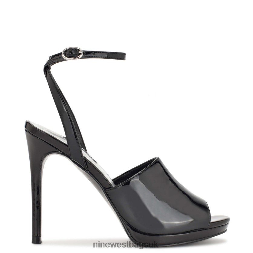 Nine West Limbery Anke Strap Sandals RFX40B1779 - Nine West UK Sale Black Patent