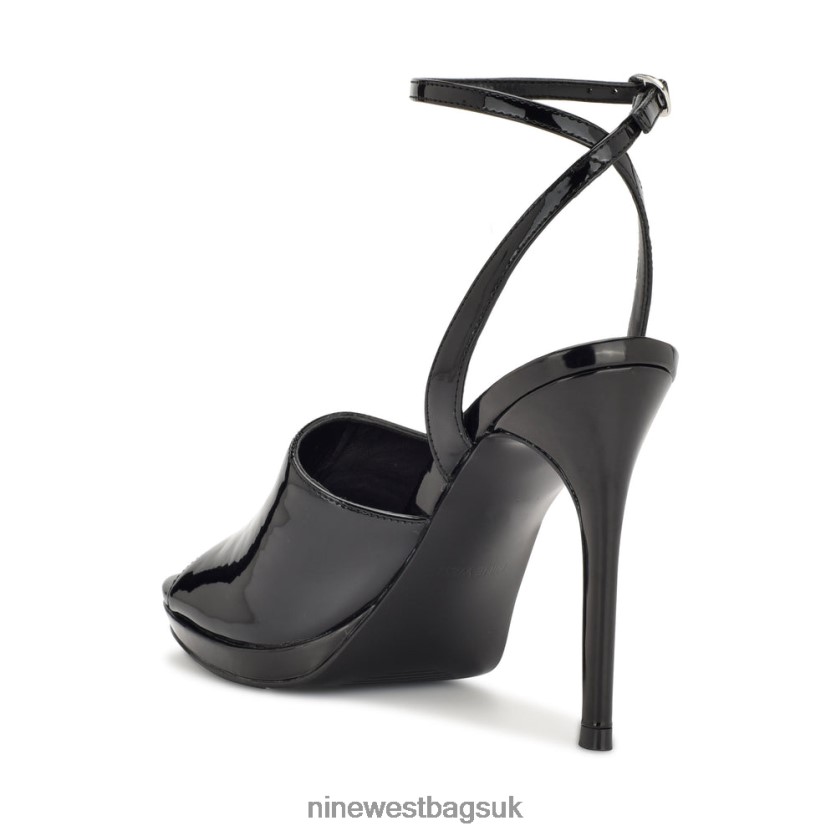 Nine West Limbery Anke Strap Sandals RFX40B1779 - Nine West UK Sale Black Patent