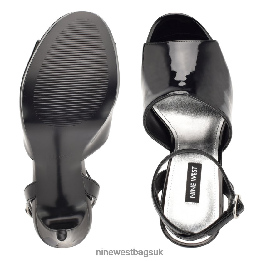 Nine West Limbery Anke Strap Sandals RFX40B1779 - Nine West UK Sale Black Patent