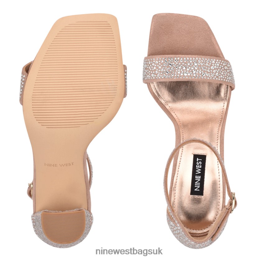 Nine West Marrie Ankle Strap Sandals RFX40B431 - Nine West UK Sale Barely Nude Shimmer Suede