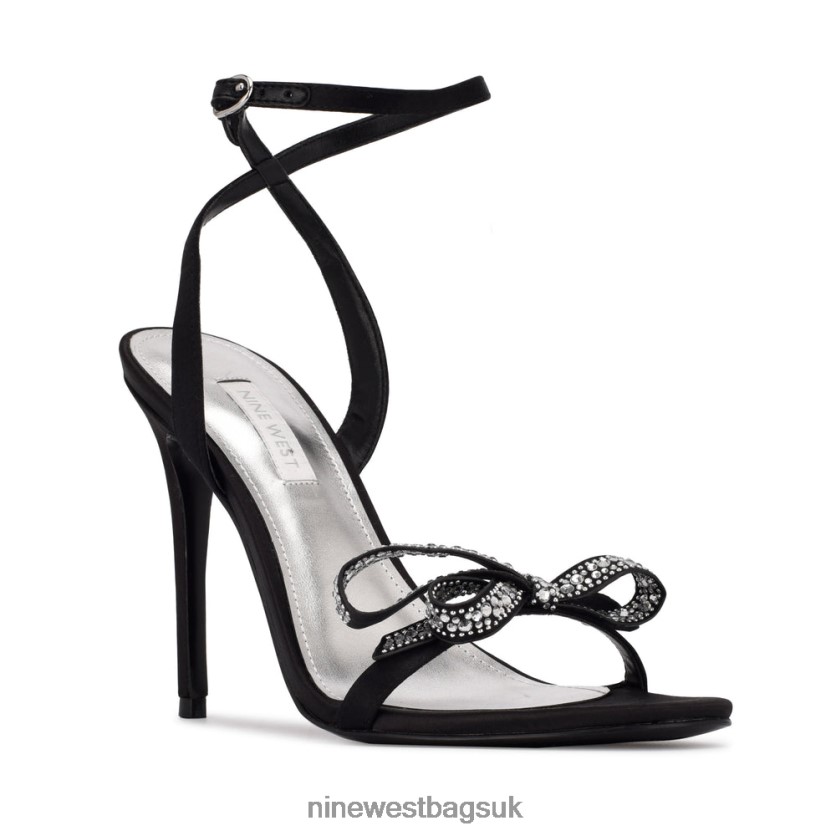 Nine West Marry Bow Heeled Sandals RFX40B421 - Nine West UK Black Satin Crystal