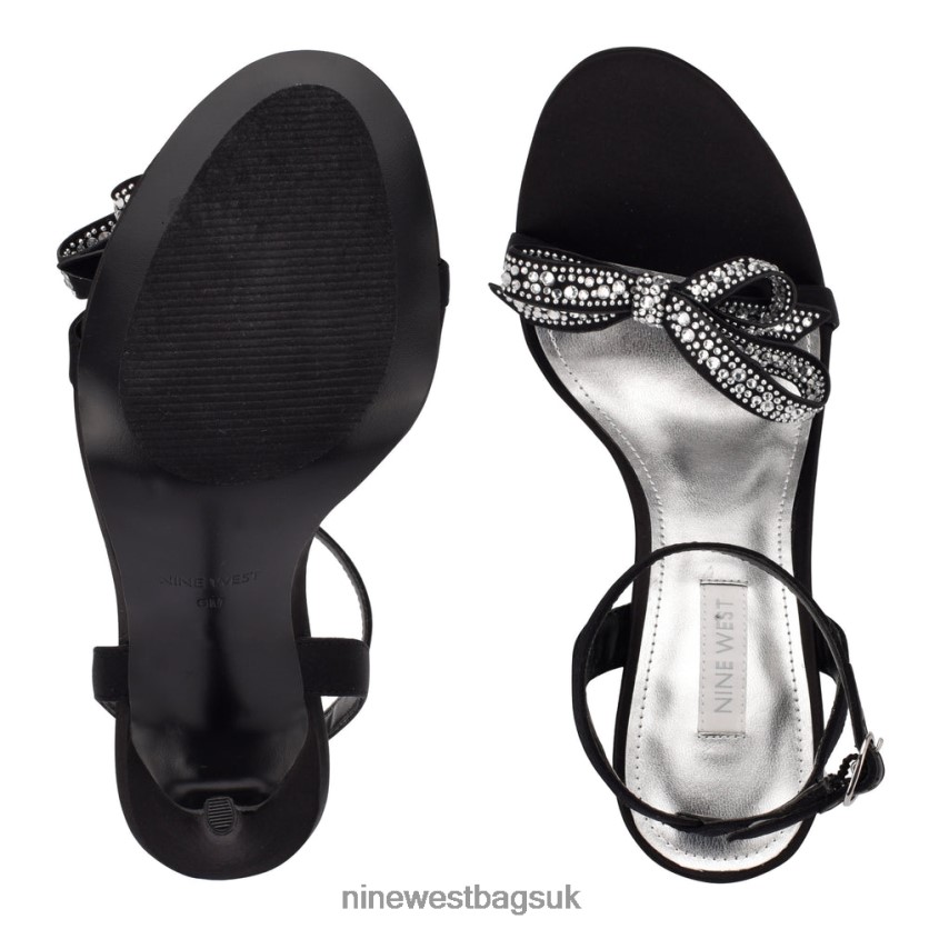 Nine West Marry Bow Heeled Sandals RFX40B421 - Nine West UK Black Satin Crystal