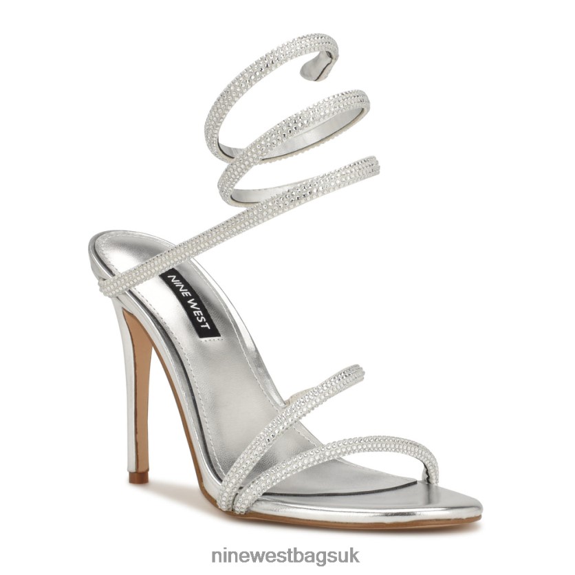 Nine West Maskil Ankle Wrap Heeled Sandals RFX40B290 - Nine West Sandals UK Silver Shimmer Suede