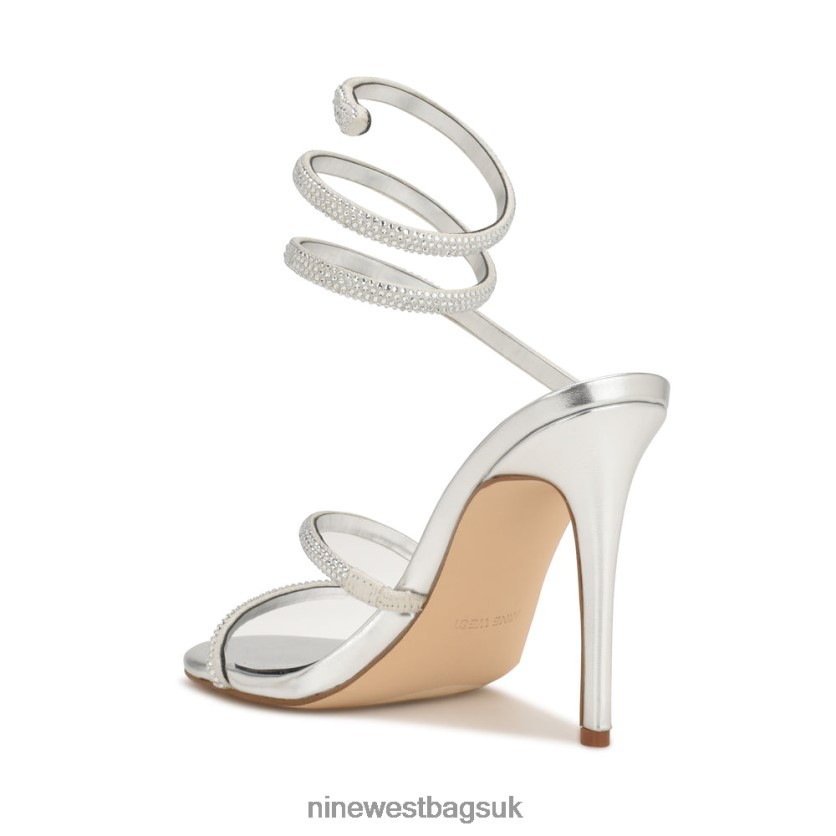 Nine West Maskil Ankle Wrap Heeled Sandals RFX40B290 - Nine West Sandals UK Silver Shimmer Suede