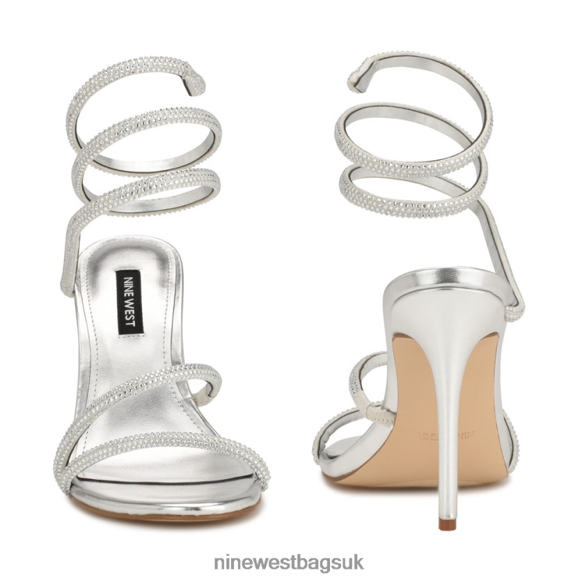 Nine West Maskil Ankle Wrap Heeled Sandals RFX40B290 - Nine West Sandals UK Silver Shimmer Suede