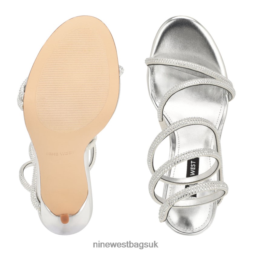 Nine West Maskil Ankle Wrap Heeled Sandals RFX40B290 - Nine West Sandals UK Silver Shimmer Suede