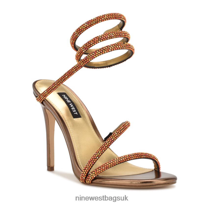 Nine West Maskil Ankle Wrap Heeled Sandals RFX40B291 - Nine West UK Sale Dark Gold Shimmer Suede