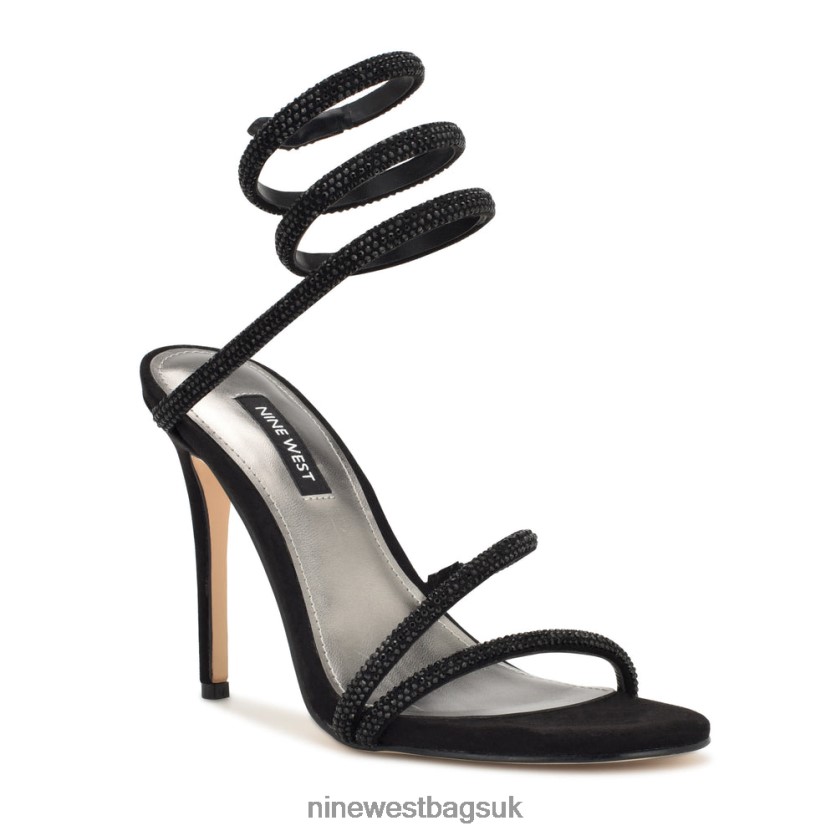 Nine West Maskil Ankle Wrap Heeled Sandals RFX40B292 - Nine West Bags UK Black Suede