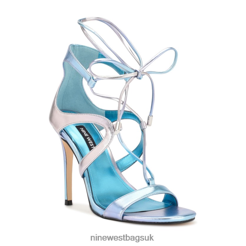 Nine West Mindi Ankle Wrap Heeled Sandals RFX40B1797 - Nine West UK Blue Metallic