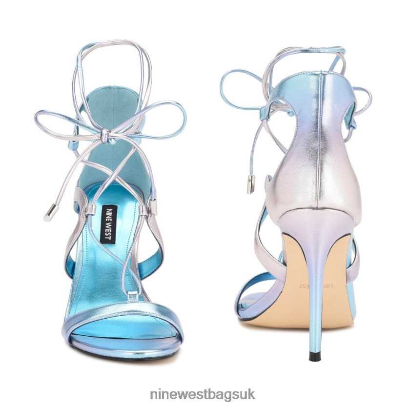 Nine West Mindi Ankle Wrap Heeled Sandals RFX40B1797 - Nine West UK Blue Metallic