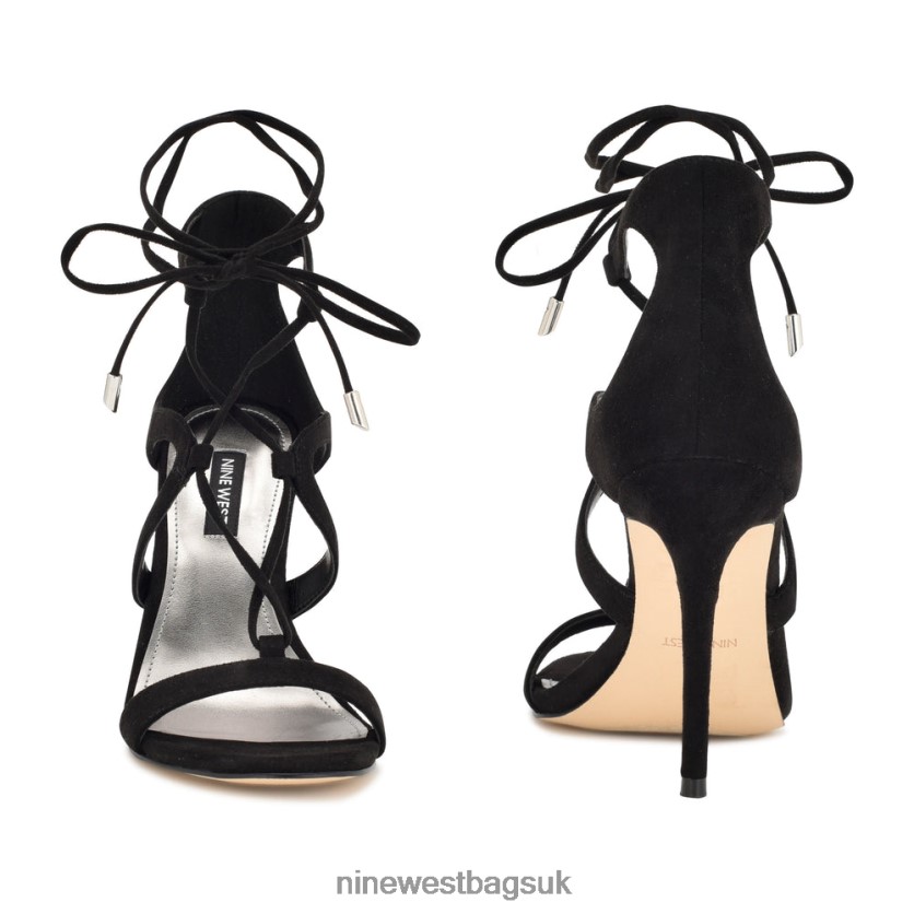 Nine West Mindi Ankle Wrap Heeled Sandals RFX40B1798 - Nine West Sandals UK Black Suede