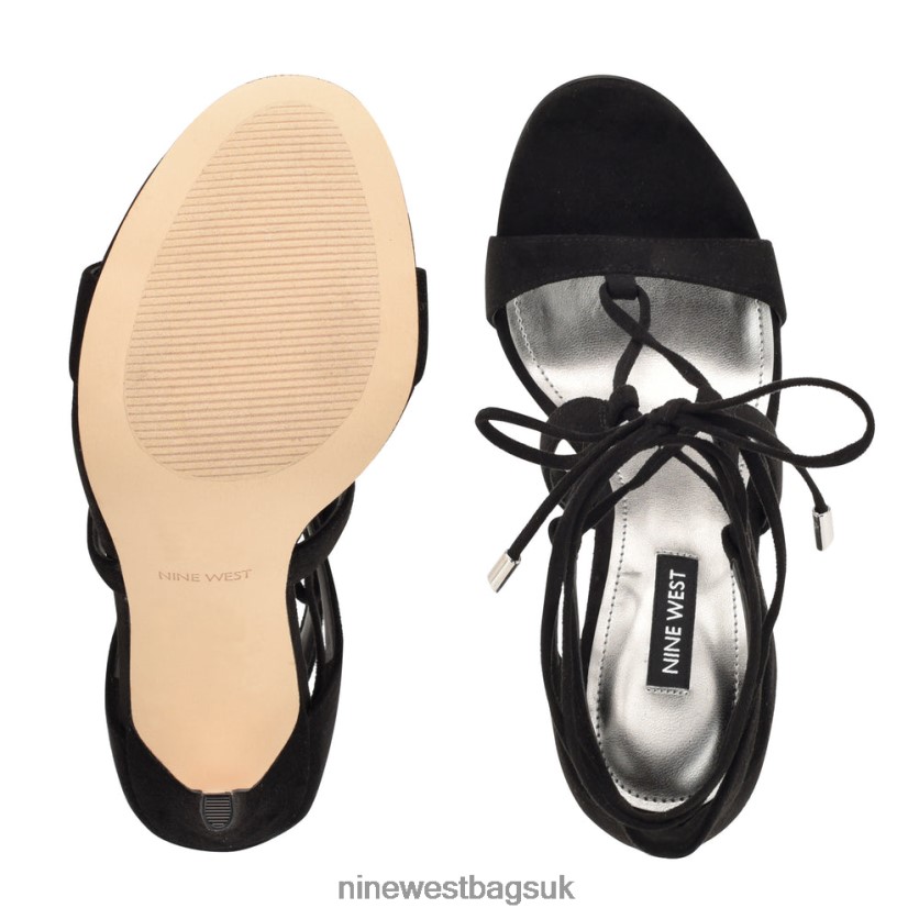 Nine West Mindi Ankle Wrap Heeled Sandals RFX40B1798 - Nine West Sandals UK Black Suede