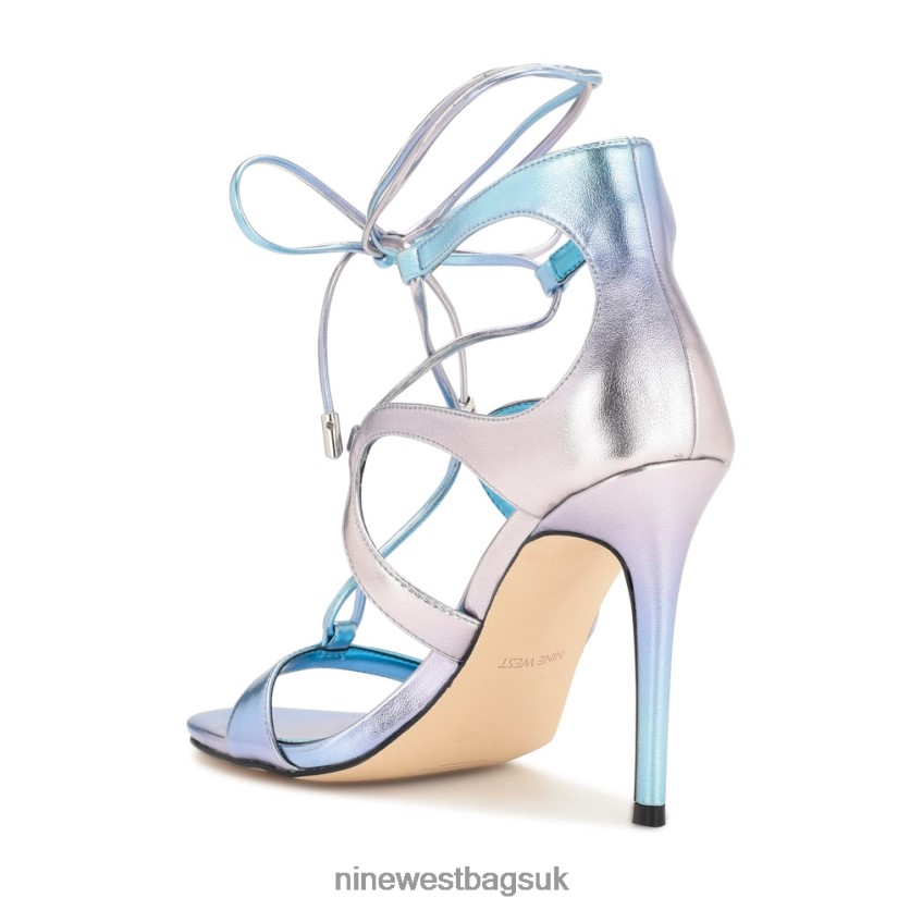 Nine West Mindi Ankle Wrap Heeled Sandals RFX40B371 - Nine West UK Sale Blue Metallic