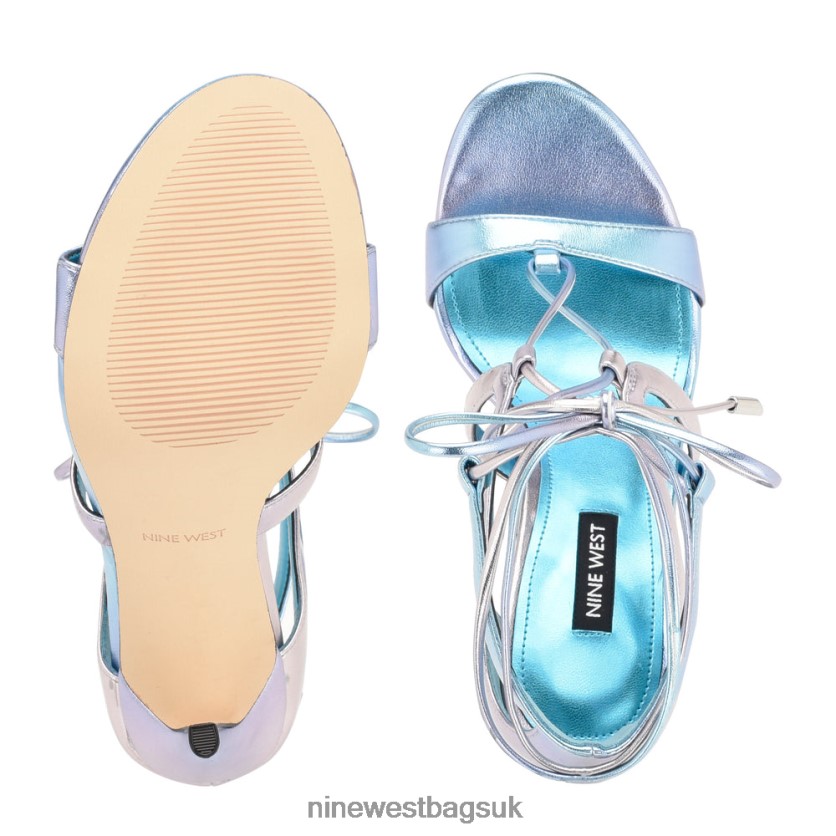 Nine West Mindi Ankle Wrap Heeled Sandals RFX40B371 - Nine West UK Sale Blue Metallic