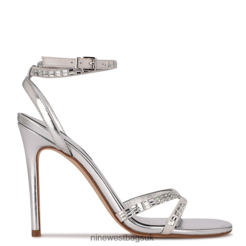 Nine West Mona Ankle Strap Sandals RFX40B1965 - Nine West UK Silver Shimmer Suede